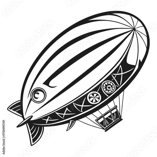 Vintage Steampunk Airship Illustration.