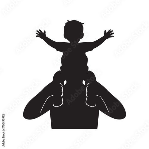 Vector art of silhouette of a father carrying his child on his shoulders