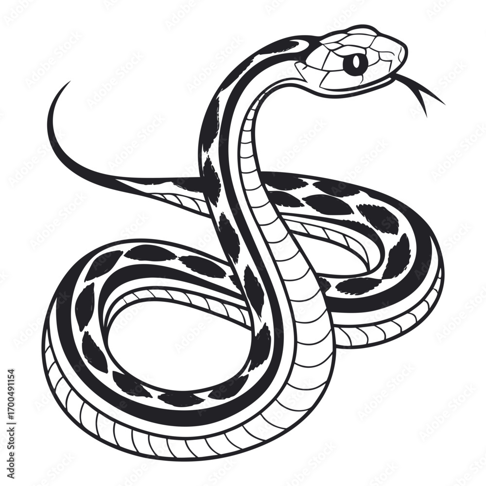 Fototapeta premium Coiled Snake Illustration with Tongue Out.