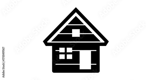 Stylized Black and White A-Frame House Icon on White Background