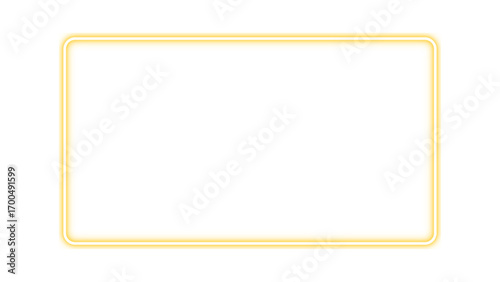 Yellow rectangular frame with neon glow. Neon effect yellow border. Neon glow yellow rectangle for picture or video frame. Vector illustration.