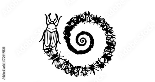 Illustration of a spiral made of insects, , perfect for nature and biology themes