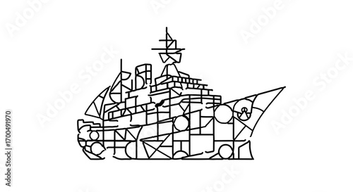 Geometric cruise ship, a modern and abstract design of a maritime vessel