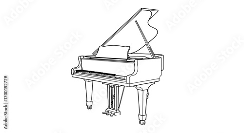 Grand piano sketch, a classic musical instrument in detailed line art