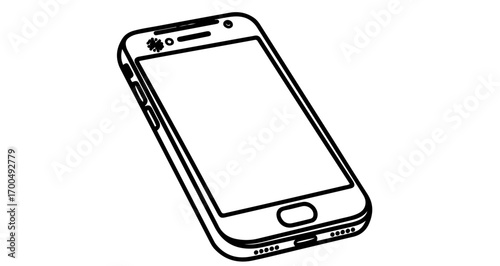 Line art illustration of a modern smartphone with a blank screen, , in black