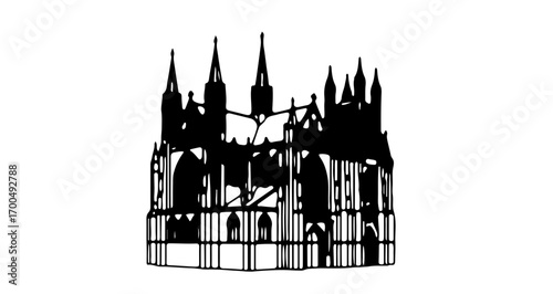 Hand drawn cathedral gothic architecture, church, or temple