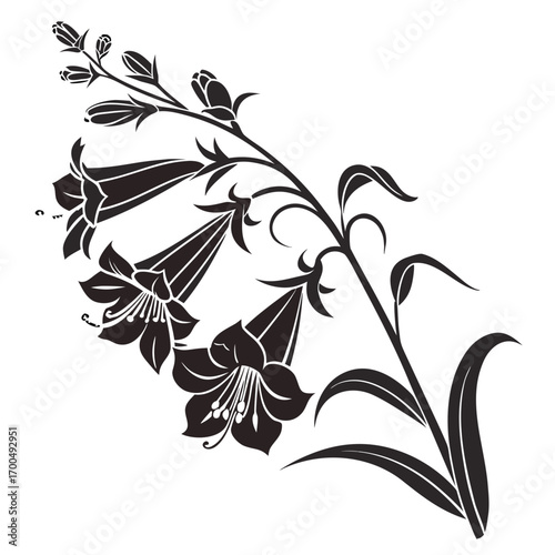 Elegant Black Bell Flowers Floral Silhouette Vector Design.