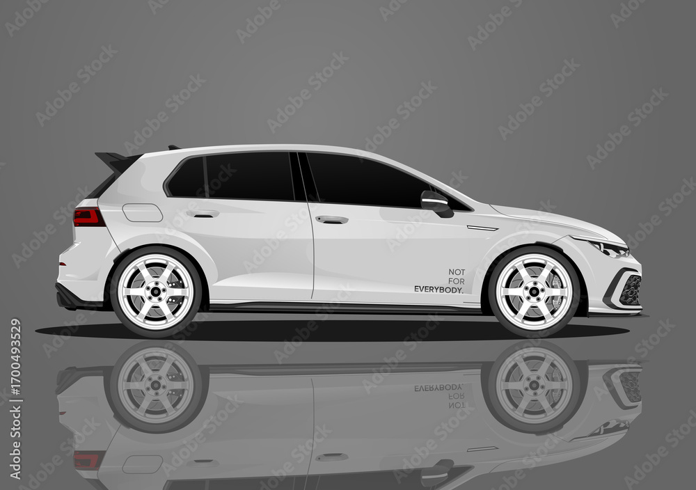 Fototapeta premium Sleek Automotive Vector Art Car Illustration of a White Hatchback - Car Drawing, Vector Graphic