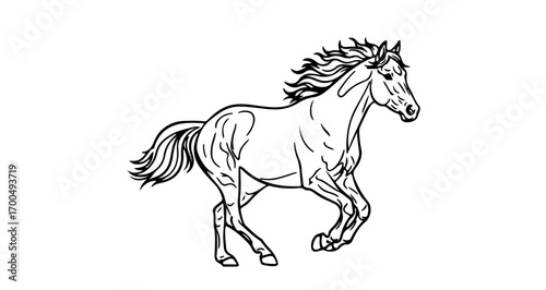 Illustration of a running horse, a majestic animal with flowing mane and tail
