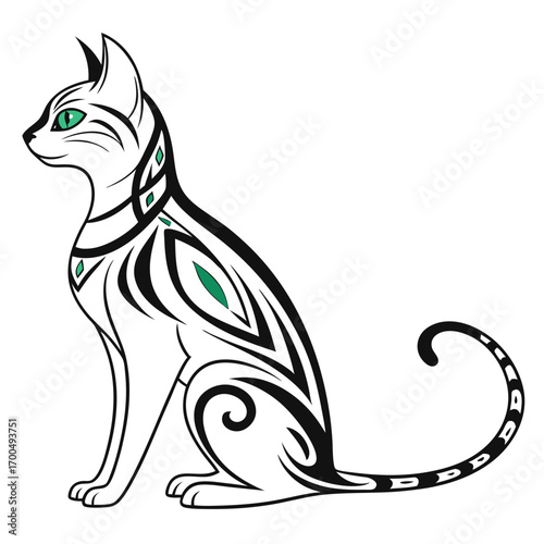 Elegant Tribal Cat with Emerald Eyes.