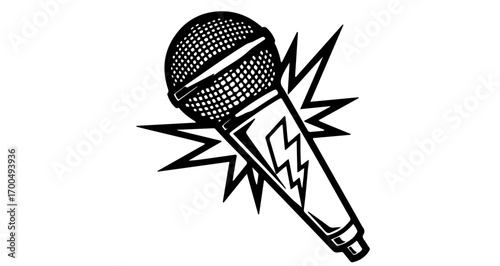 Stylized microphone illustration with dynamic lines, perfect for music or podcast themes