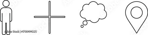 Human figure plus coordinate system thought bubble map pin icon concept symbol silhouette
