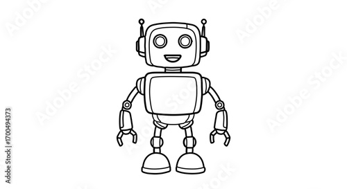 Cute cartoon robot with a happy expression, perfect for coloring books and illustrations