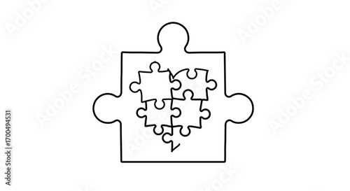 Puzzle piece with smaller puzzle pieces inside, symbolizing problem solving and teamwork