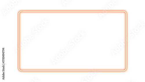 Orange rectangular frame with neon glow. Neon effect orange border. Neon glow orange rectangle for picture or video frame. Vector illustration.
