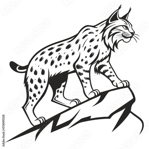 Majestic Lynx on Rock Vector Illustration.