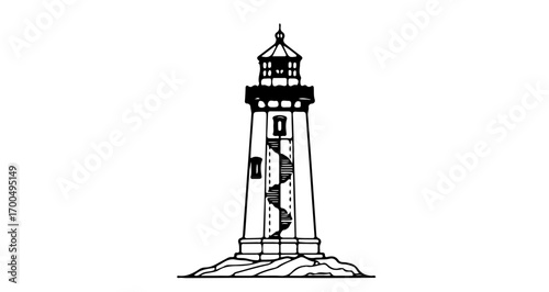 Illustration of a lighthouse, a tall tower with a light at the top to guide ships