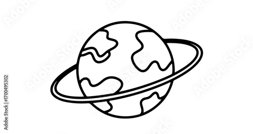 Illustration of a planet with continents and a ring space exploration concept