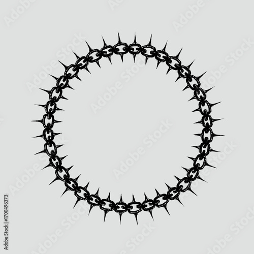 Barbed chain circle vector design with sharp spikes, perfect for gothic art, tattoos, logos, album covers, apparel prints, and dark decorative elements