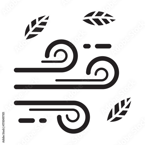 Minimalist Glyph icon of wind with leaves