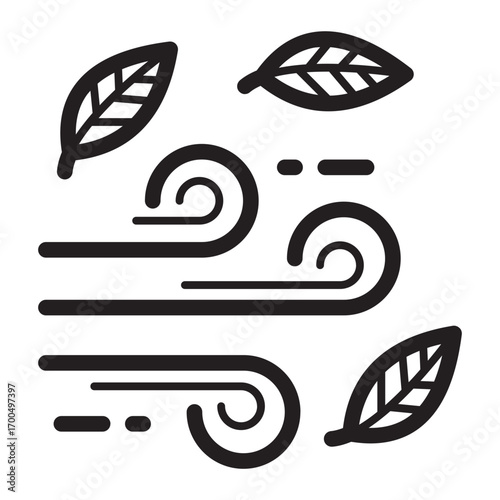 Minimalist line icon of wind with leaves