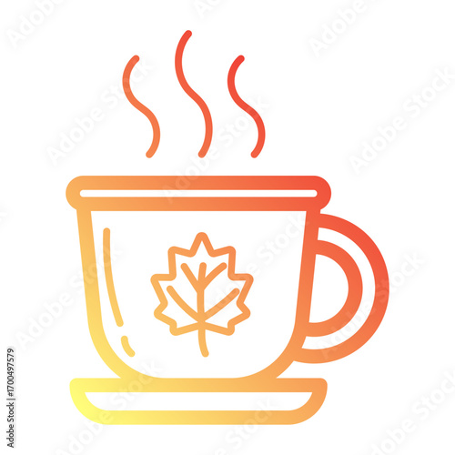Minimalist Line gradient icon of hot tea cup with leaf