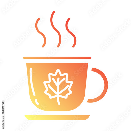 Minimalist Flat gradient icon of hot tea cup with leaf
