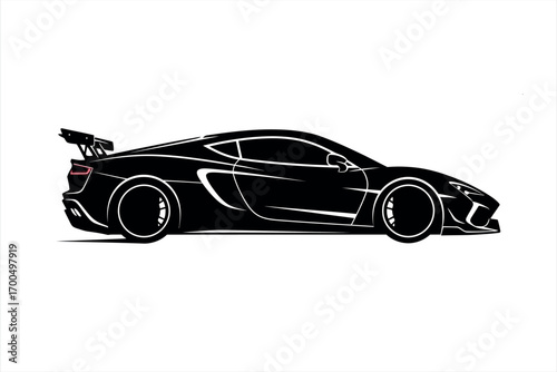 Black sports car with spoiler and custom wheels on white background black car vehicle