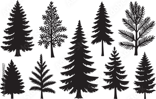 handmade douglas fir tree silhouettes vector illustration set for forestry botanical design nature projects landscape