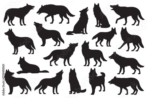 wolf silhouette designs black wolf posture clipart ai eps jpeg png vector for nature adventure projects