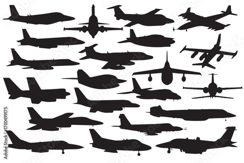 detailed side top and front view airplane silhouettes vector set for aerospace and pilot training ai eps jpeg png