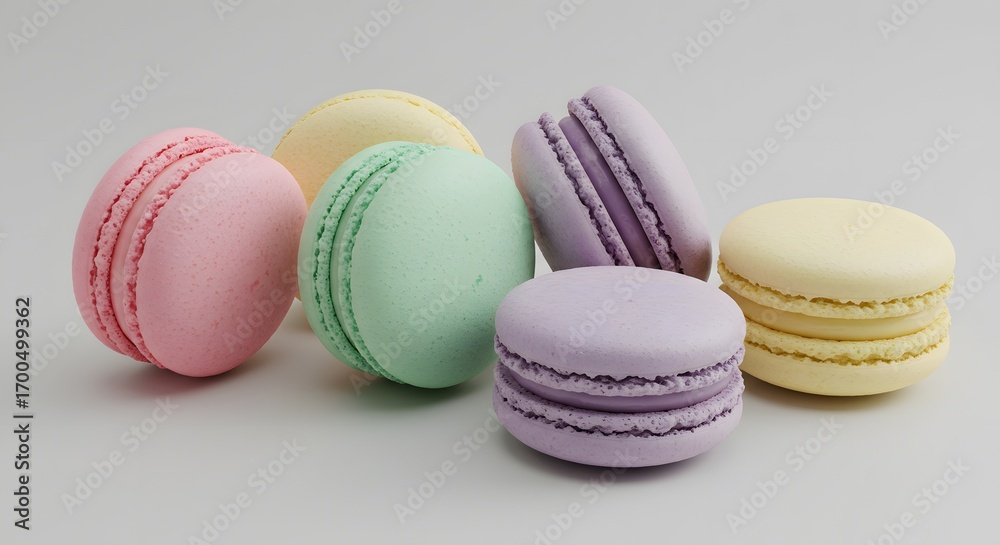Fototapeta premium French Macarons Assortment: Delicious Sweet Pastries on a White Background