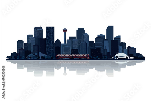 Dark blue cityscape silhouette with reflection and iconic tower skyline urban vector