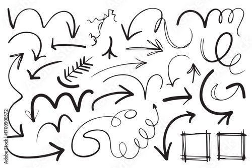 arrow vector illustration set hand drawn loop curly zigzag spiral straight directional lines for infographic
