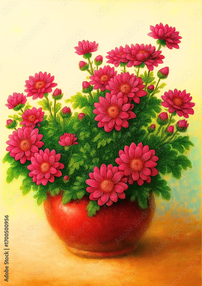 Obraz premium Magenta Chrysanthemum Vase
