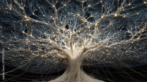 A classic tree of life diagram is unraveled and rewoven into a new, complex network of glowing light.