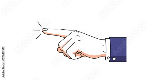 A hand wearing a suit jacket points with its index finger creating a sparkle effect