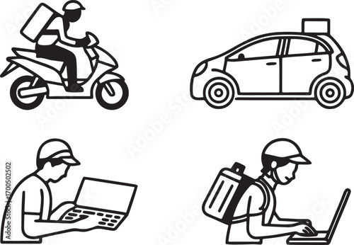Gig economy vector illustration icons set. Digital Trends and Online Life icon in flat outline and editable stroke line art