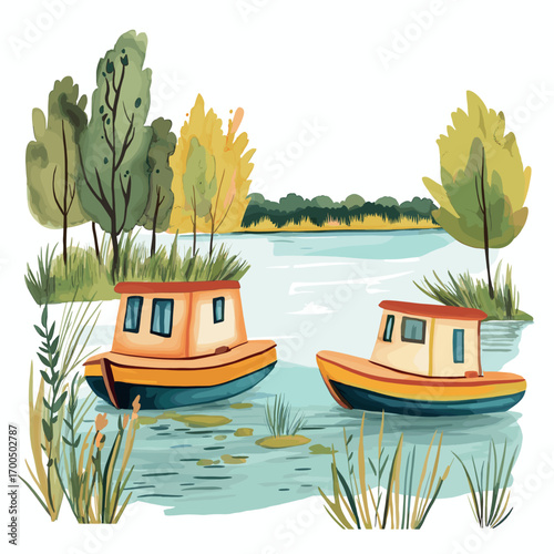 Danube Delta. Danube Delta watercolor vector illustration