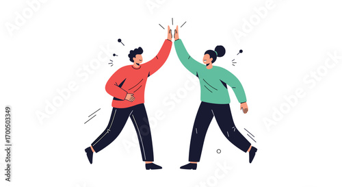 Two people high fiving celebrating success and achieving goals together with enthusiasm and joyful spirit
