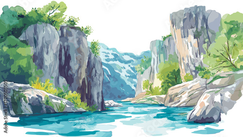 Matka Canyon. Matka Canyon watercolor vector illustration