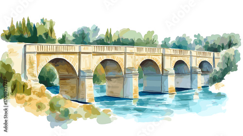 Pont du Gard. Pont du Gard watercolor vector illustration