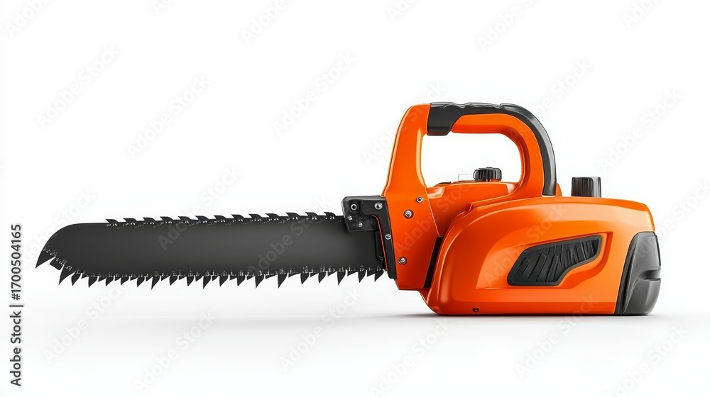 Fototapeta premium An isolated red power saw with sharp blade cutting wood