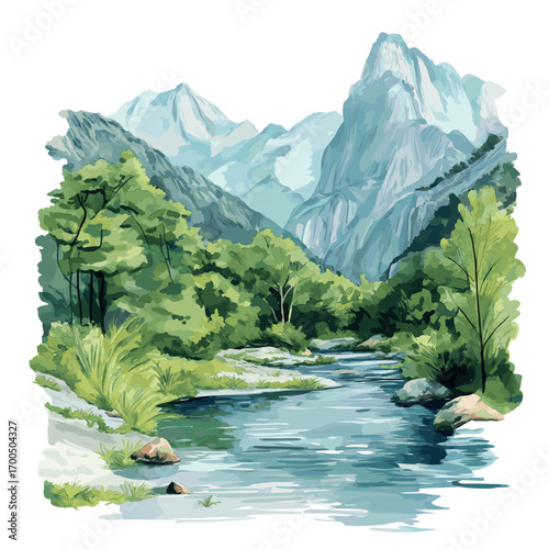 Theth National Park. Theth National Park watercolor vector illustration