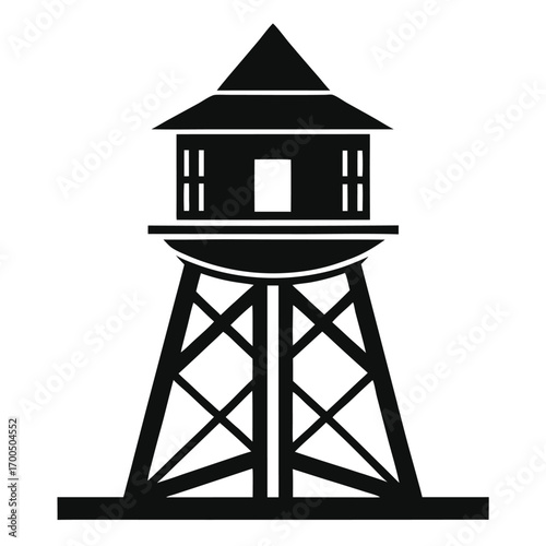 Silhouette of a Watchtower With a Pyramidal Roof and Structural Support Beams