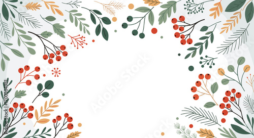 Beautiful autumn fall harvest botanical leaves berries branches decorative festive seasonal floral garland frame blank empty copy space