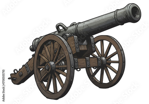 Wallpaper Mural Detailed Illustration Of A Vintage Cannon With Brown Wooden Wheels On Transparent Background Torontodigital.ca