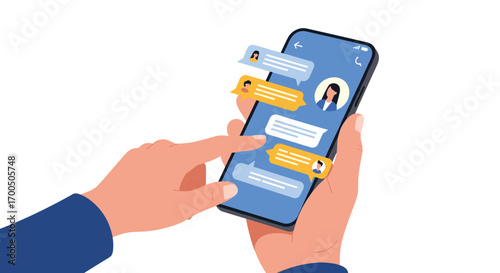 Engaging in real time digital conversation via mobile smartphone messaging application technology for online communication and social connection