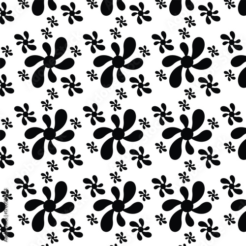 Bold Floral Petal Pattern – Black and White Diagonal Grid with Size Variation