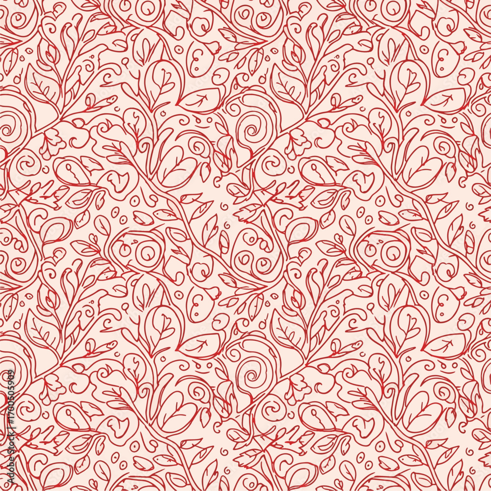 Fototapeta premium Elegant seamless pattern with intricate floral design in red and beige hues, seamless pattern, Stock royalty image.